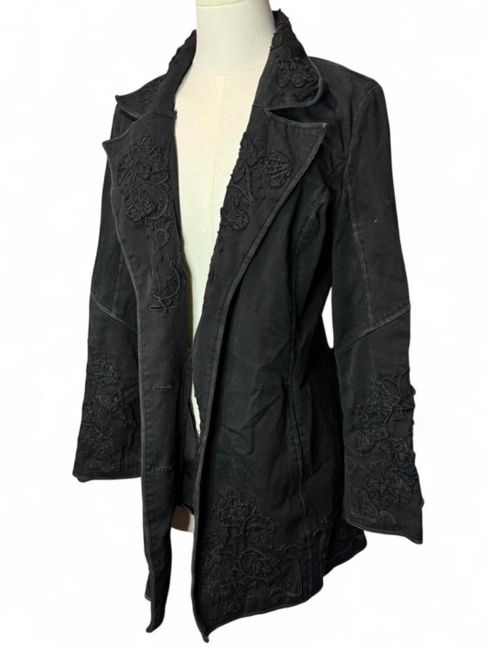 Women's Black Embroidered Long Coat Jacket